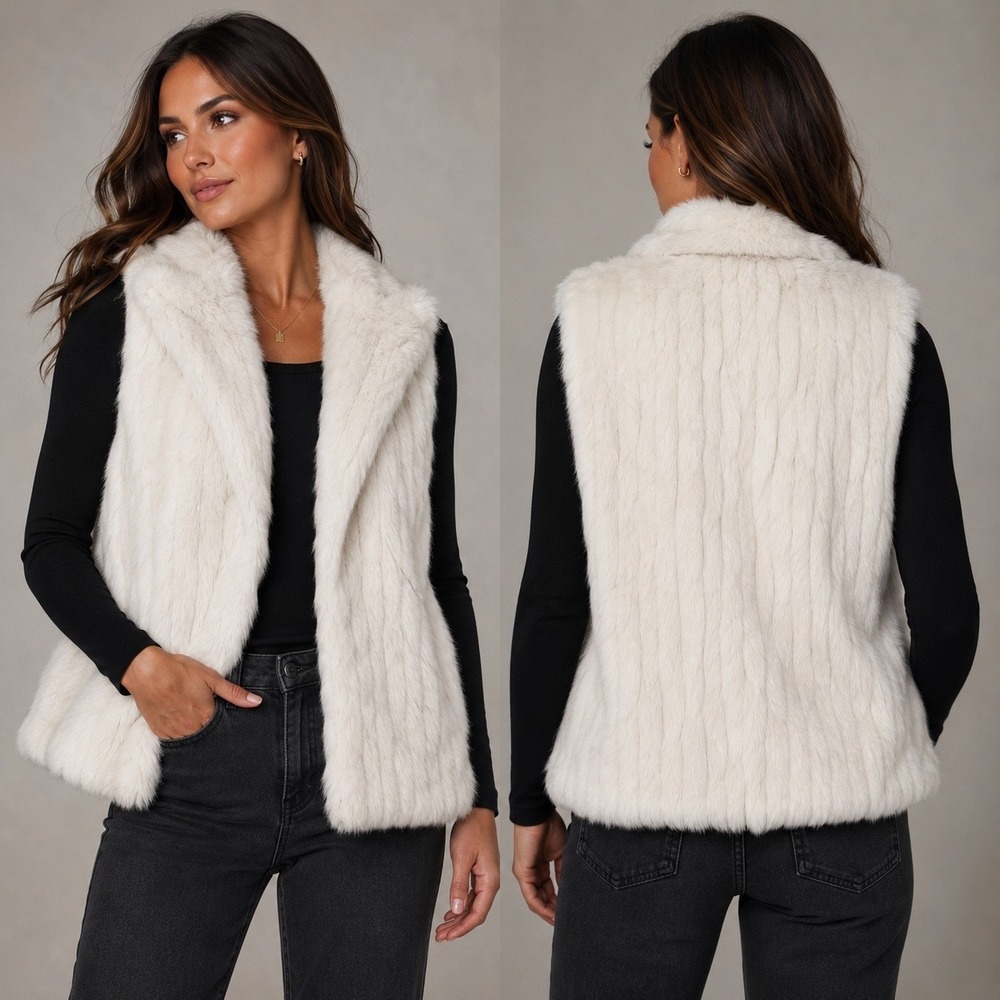 Bagatelle Womens White Real Rabbit Fur Vest Sleeveless Jacket Large $448 Luxury